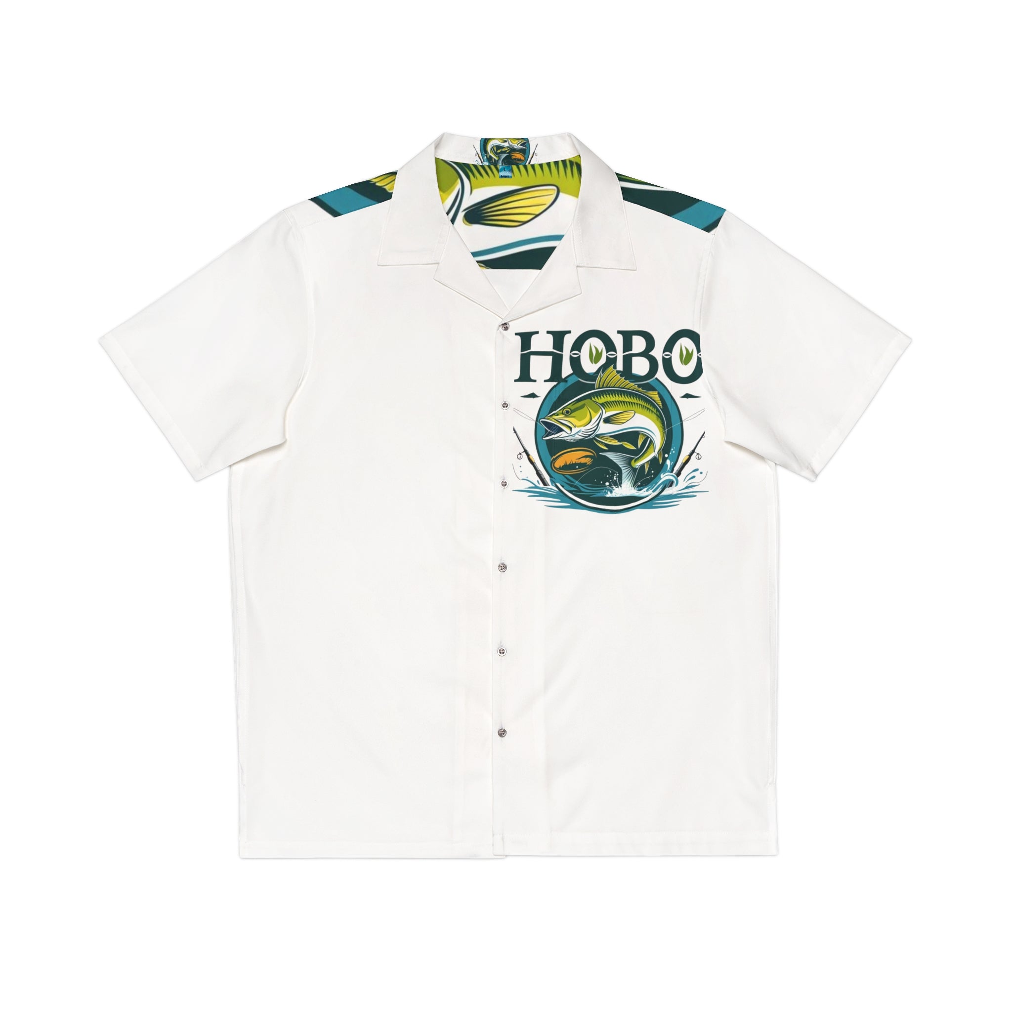 Men's Hawaiian Shirt with Fishing Design, Summer Vibes, Vacation Wear, Beach Shirt, Outdoor Adventure Clothing, Perfect Gift for Fishermen