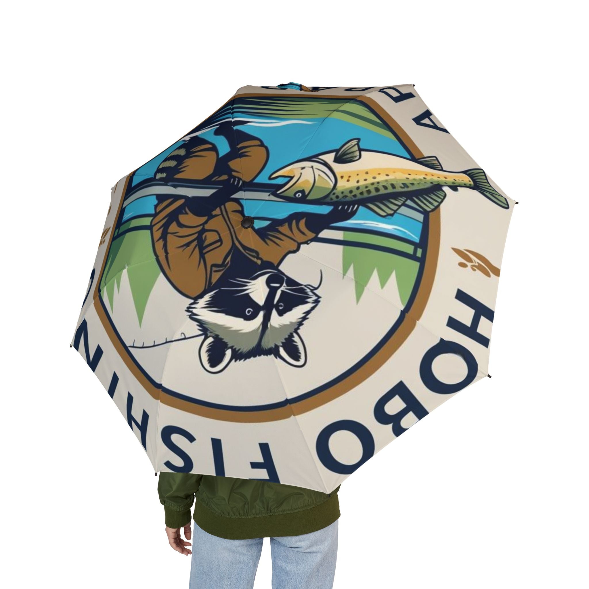 Fishing-Themed Semi-Automatic Foldable Umbrella - Perfect for Outdoors, Gifts for Fishermen, Rainy Days, Beach Days, Summer Adventures