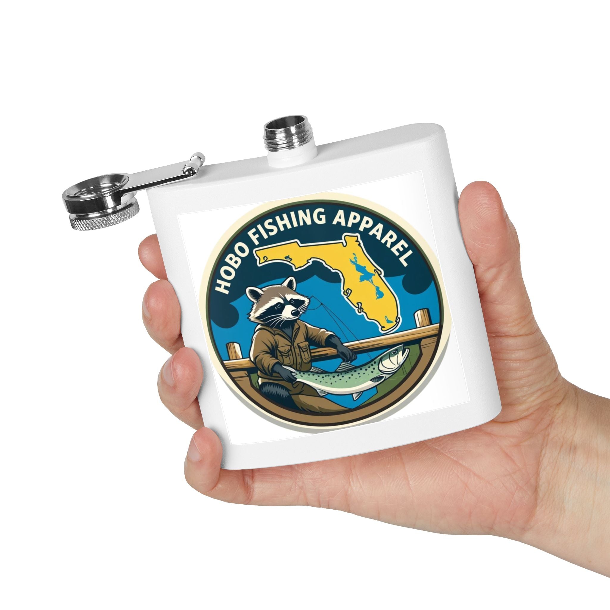 Fishing Flask Gift for Outdoorsy Friends, Camping Gear, Hobo Fishing Apparel, Adventure Flask for Men, Unique Beer Flask