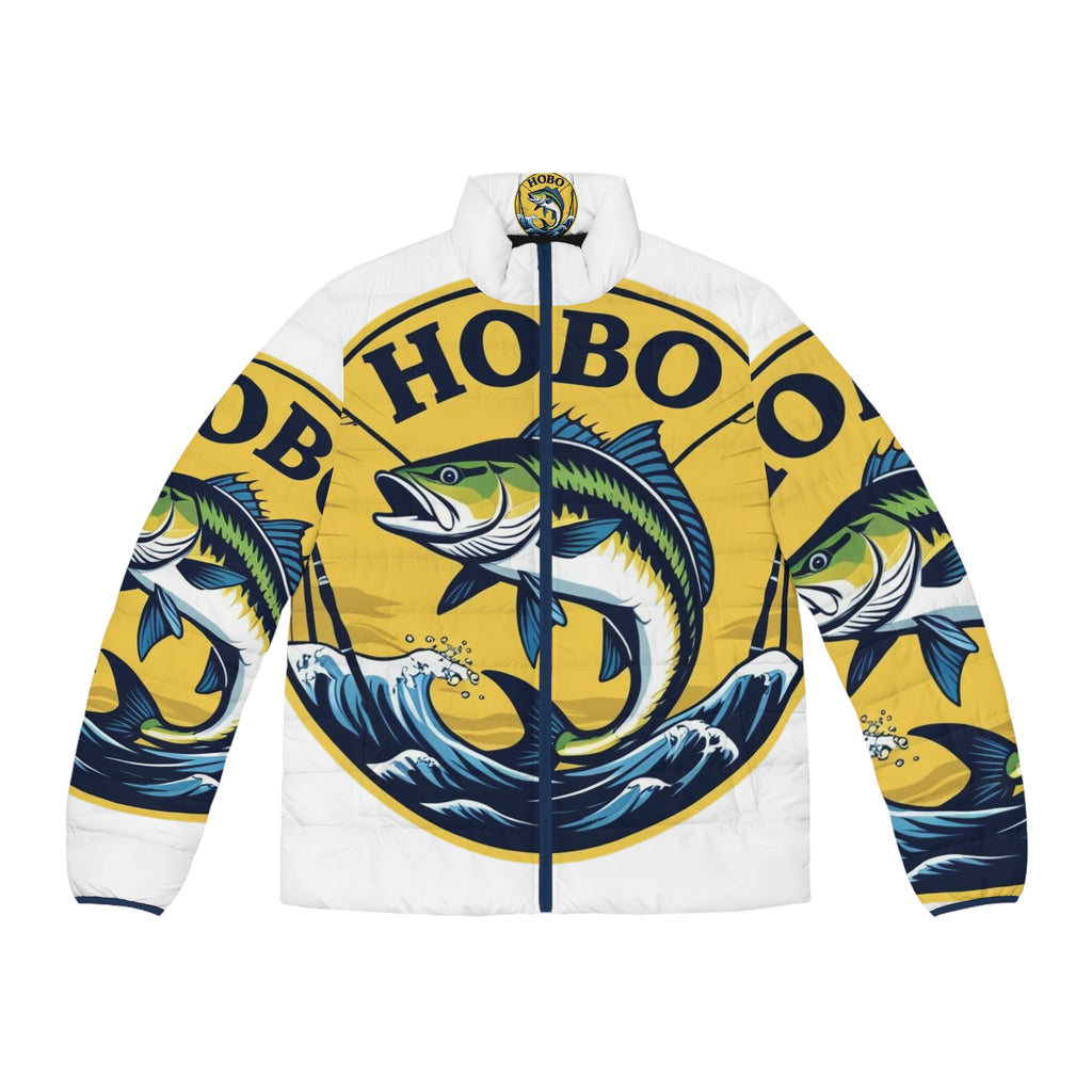 Fish-Themed Men's Puffer Jacket - Perfect for Fishing Enthusiasts, Outdoor Adventures, Winter Wear, Unique Gift