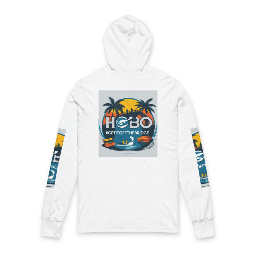 Hooded Long Sleeve Tee, Tropical Graphic Shirt, Casual Beachwear, Gift for Travelers, Summer Style, Get Off the Bridge Tee