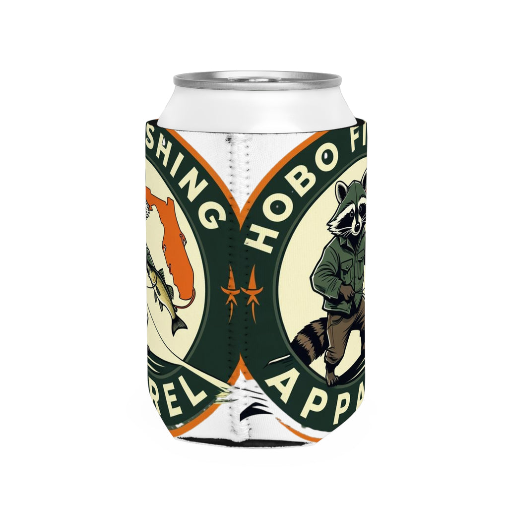 Fishing Can Cooler Sleeve, Fun Outdoors Gift, Raccoon Design, Hobo Fishing Apparel, Summer BBQ Accessory, Camping Gear