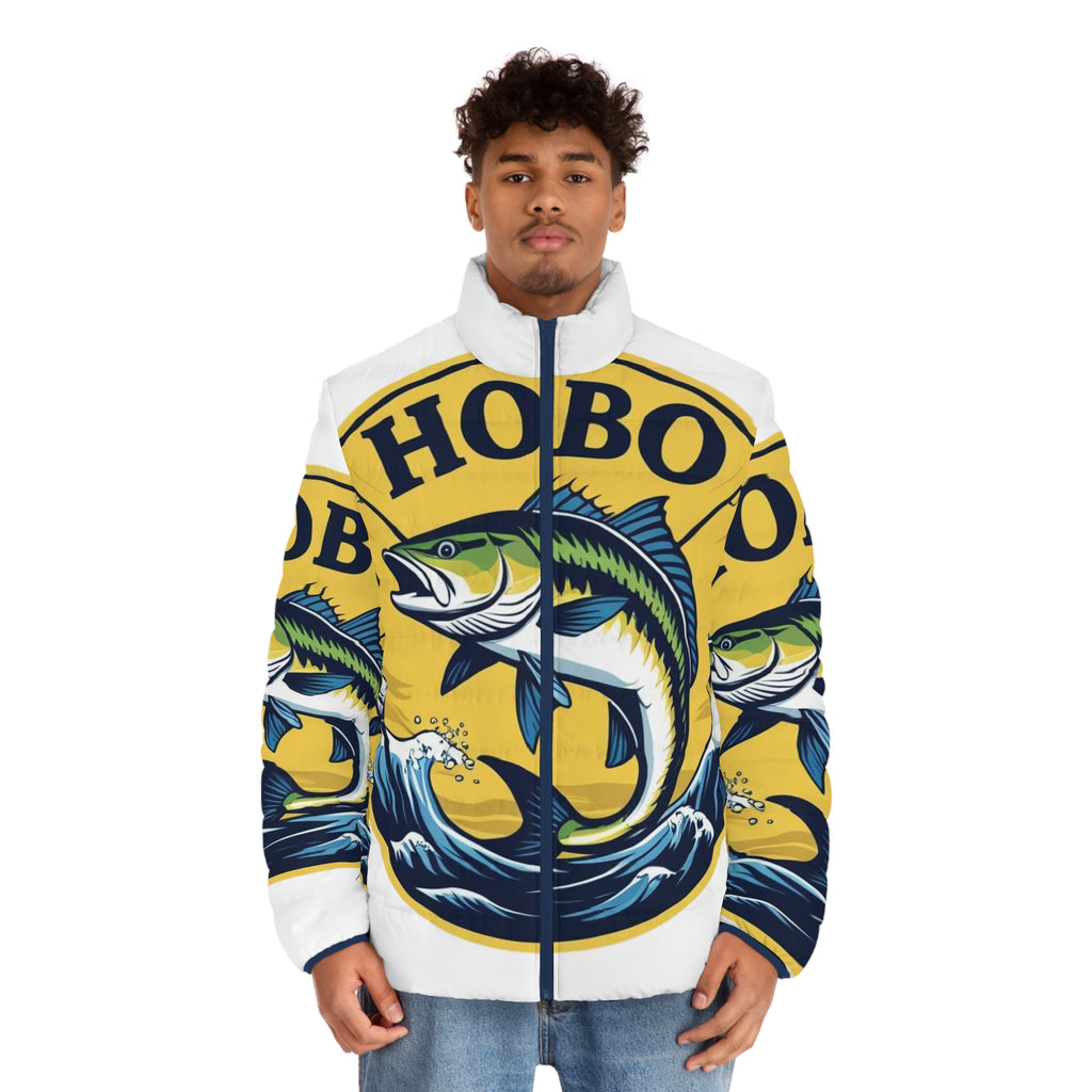 Fish-Themed Men's Puffer Jacket - Perfect for Fishing Enthusiasts, Outdoor Adventures, Winter Wear, Unique Gift