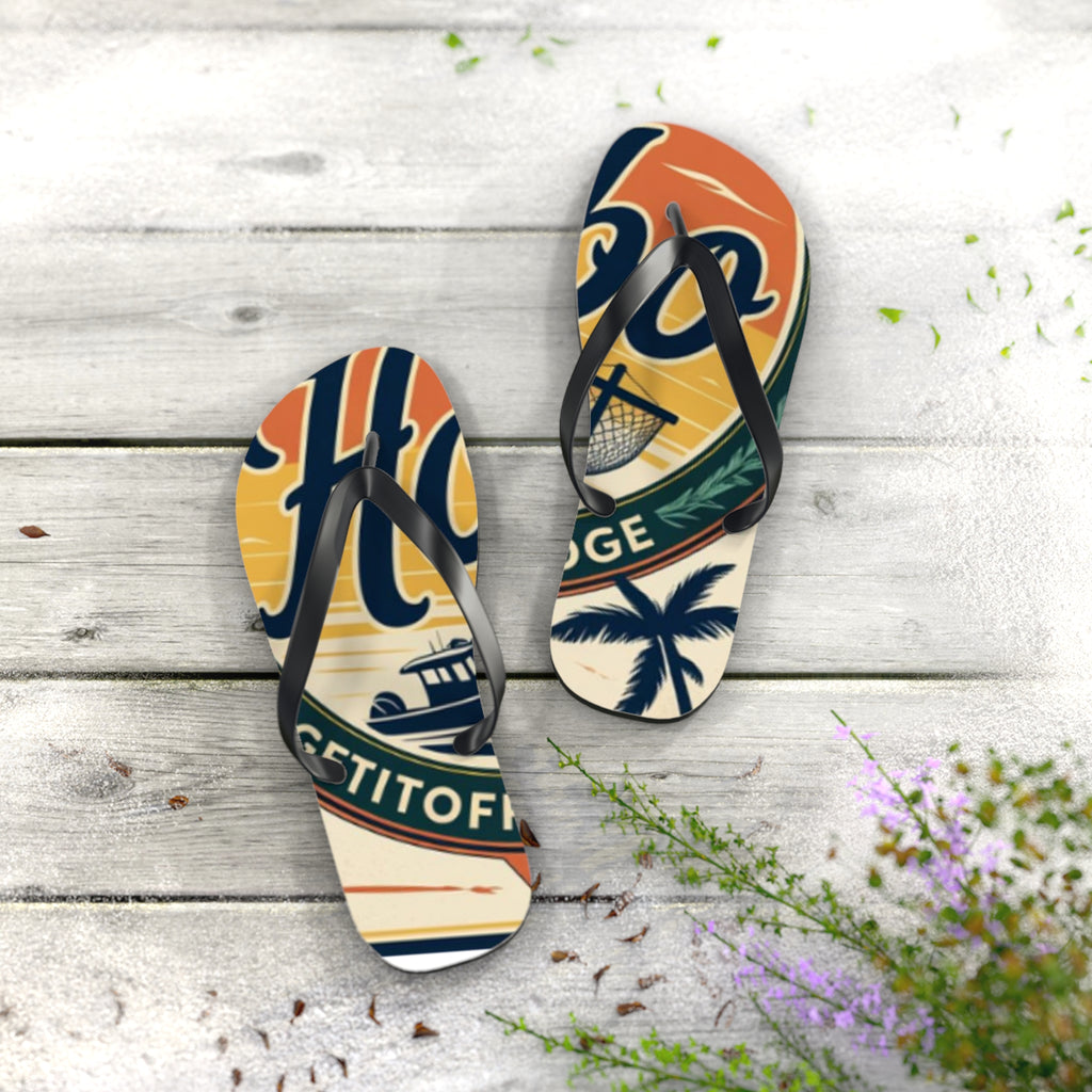 Retro Beach Flip Flops, Summer Footwear, Vacation Sandals, Gift for Beach Lovers, Custom Printed Flip Flops
