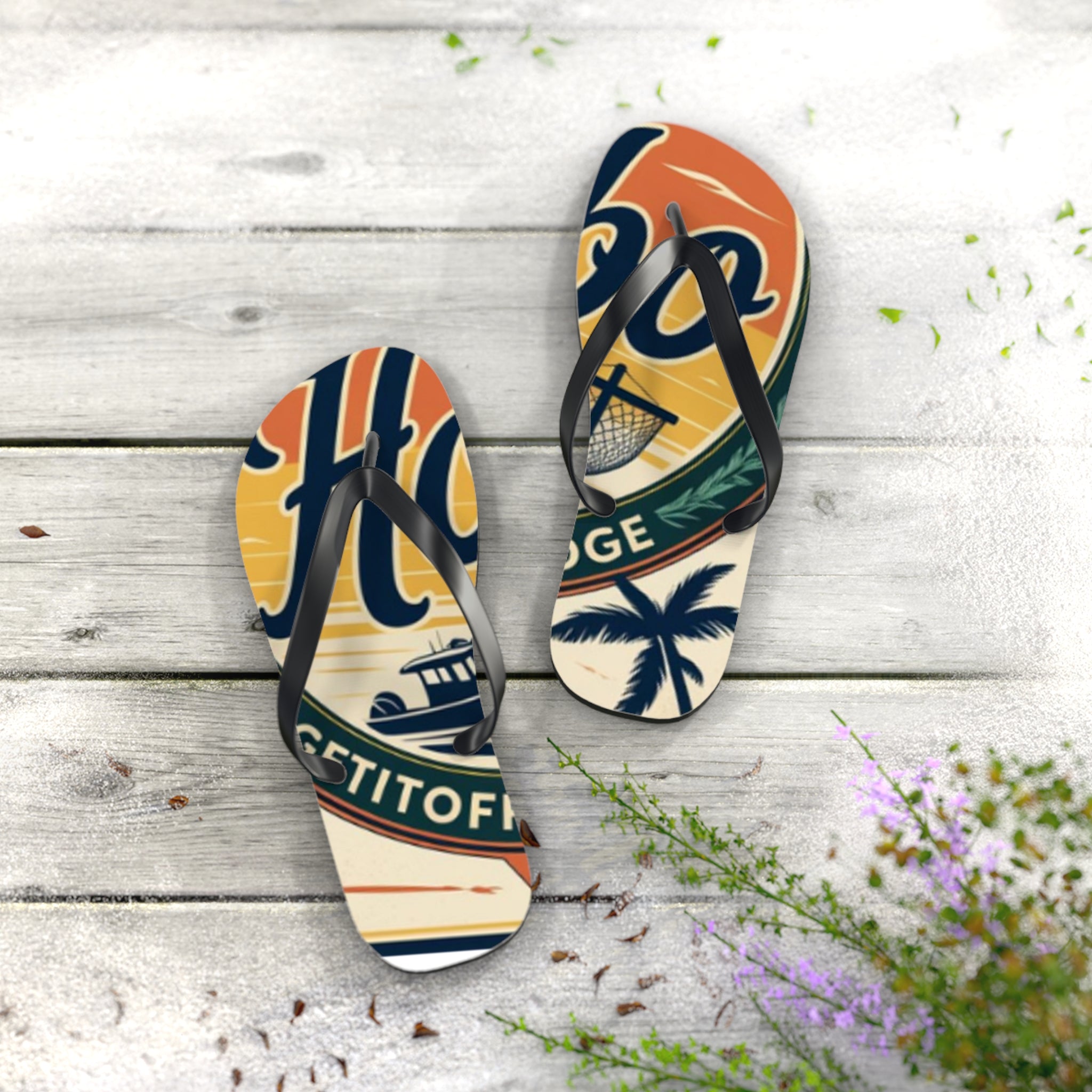 Retro Beach Flip Flops, Summer Footwear, Vacation Sandals, Gift for Beach Lovers, Custom Printed Flip Flops