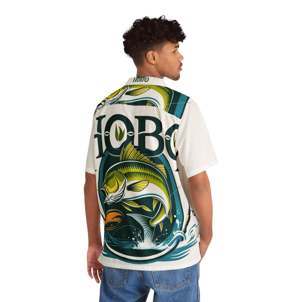 Men's Hawaiian Shirt with Fishing Design, Summer Vibes, Vacation Wear, Beach Shirt, Outdoor Adventure Clothing, Perfect Gift for Fishermen