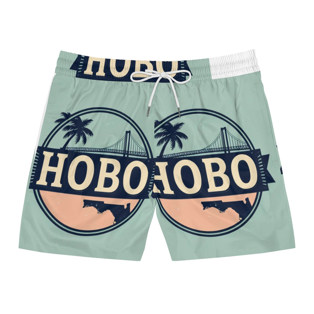 Men's Mid-Length Swim Shorts - Summer Vibes, Beachwear, Vacation Essentials, Pool Party Gear, Retro Style, Hobos Design