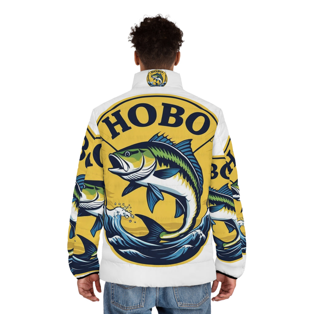 Fish-Themed Men's Puffer Jacket - Perfect for Fishing Enthusiasts, Outdoor Adventures, Winter Wear, Unique Gift