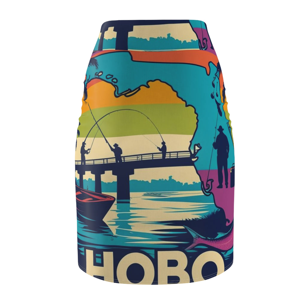 Vibrant Fishing Scene Pencil Skirt, Beachwear, Summer Fashion, Vacation Outfit, Casual Wear, Unique Apparel