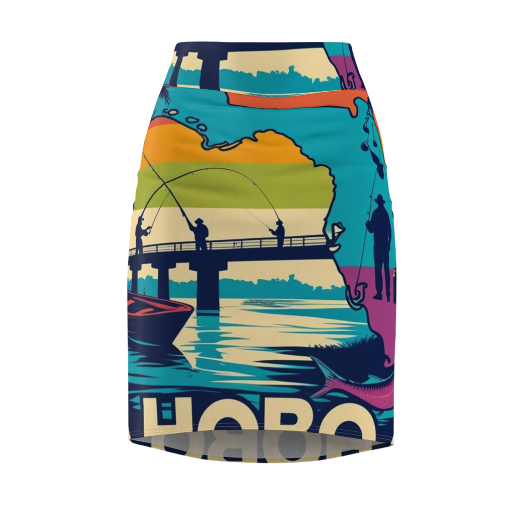 Vibrant Fishing Scene Pencil Skirt, Beachwear, Summer Fashion, Vacation Outfit, Casual Wear, Unique Apparel