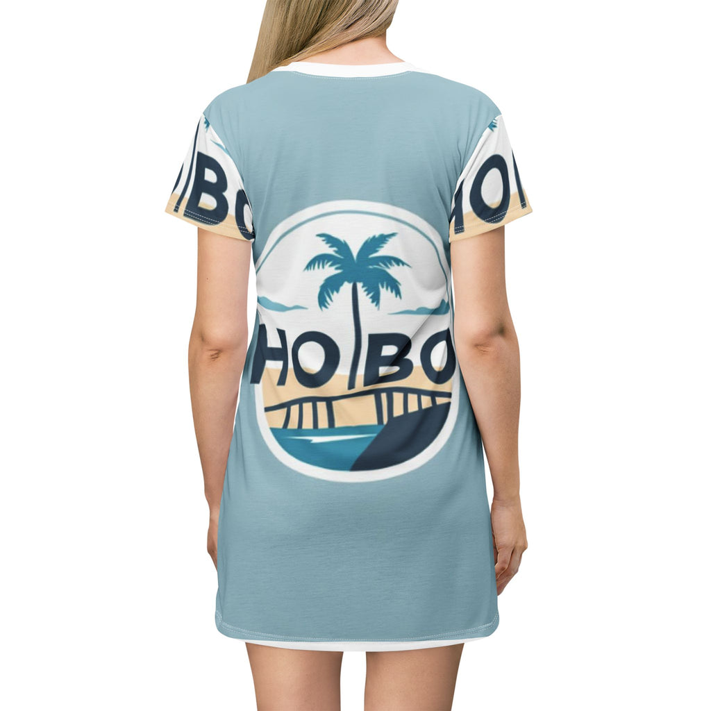 Tropical Vibes T-Shirt Dress, Casual Summer Dress, Beachwear, Vacation Outfit, Eco-Friendly Fashion, HOBO Graphic Design