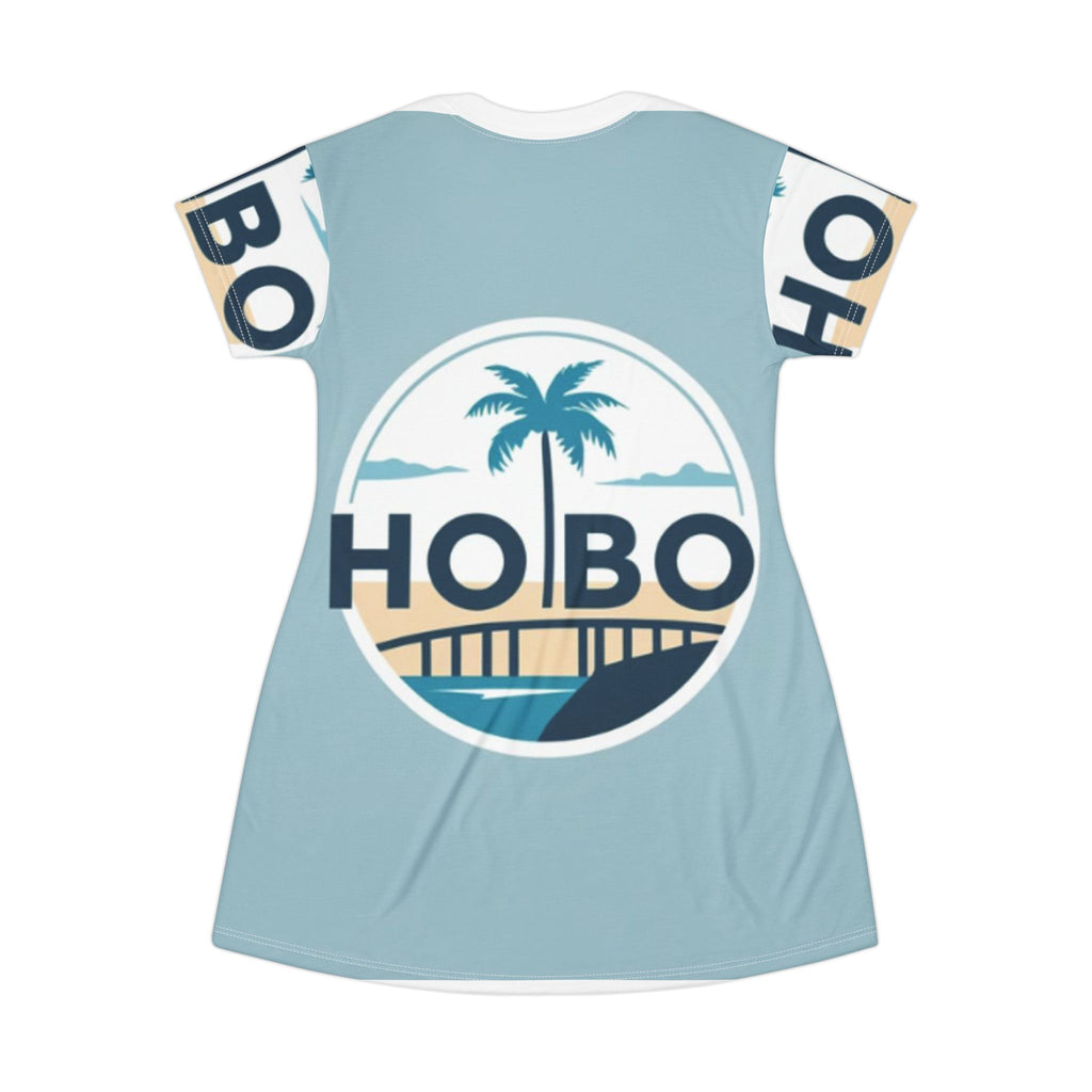 Tropical Vibes T-Shirt Dress, Casual Summer Dress, Beachwear, Vacation Outfit, Eco-Friendly Fashion, HOBO Graphic Design