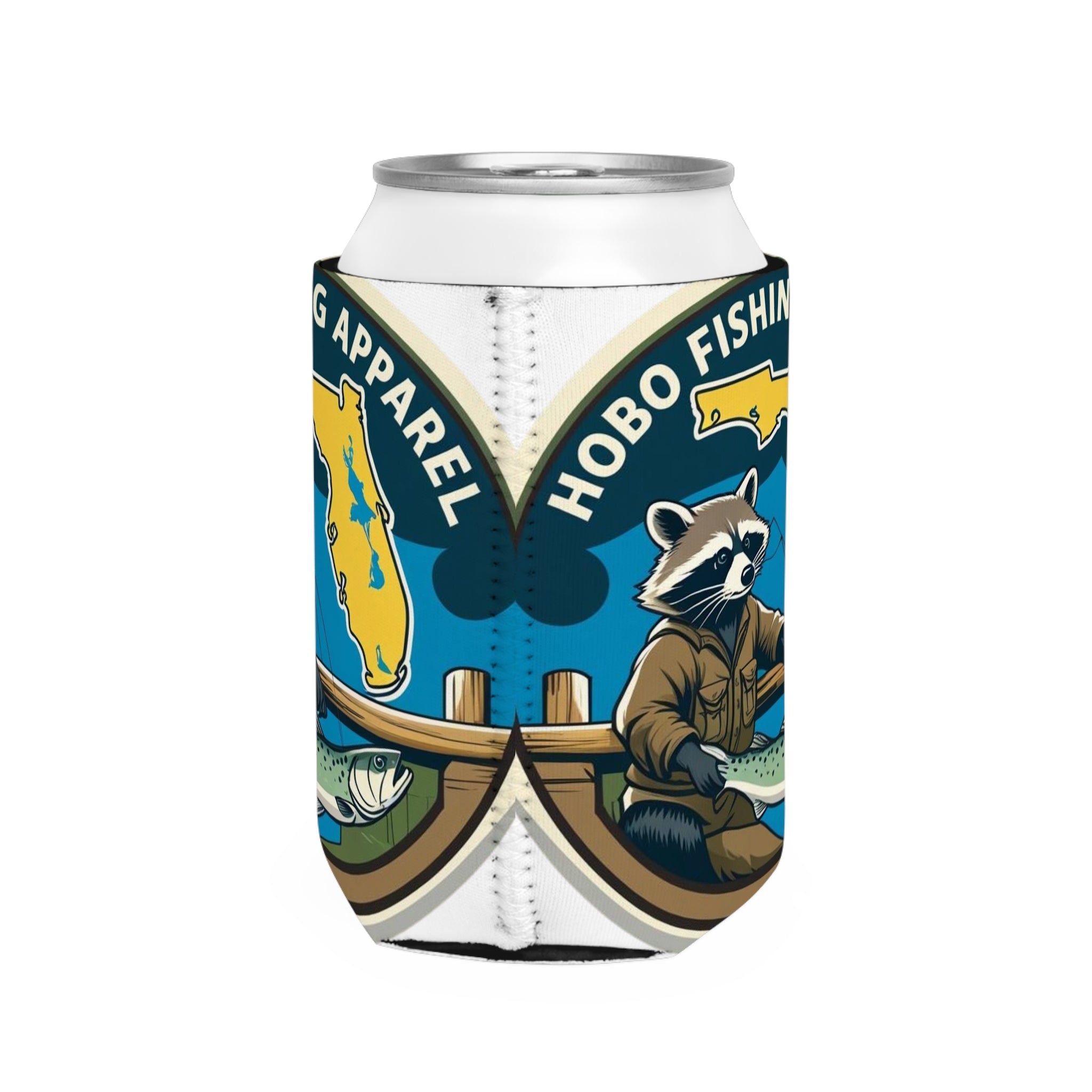 Fishing Can Cooler Sleeve, Hobo Fishing Apparel, Outdoor Drink Insulator, Gift for Fishermen, Summer Party Accessories, Fishing Trip Gear