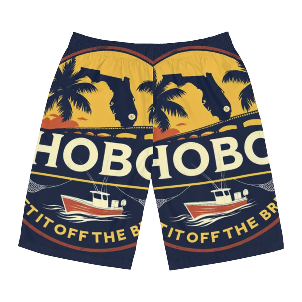 Hobobo Florida Men's Board Shorts | Fishing Beachwear, Summer Swim Trunks, Coastal Lifestyle Shorts, Vacation Essential, Beach Party Gear