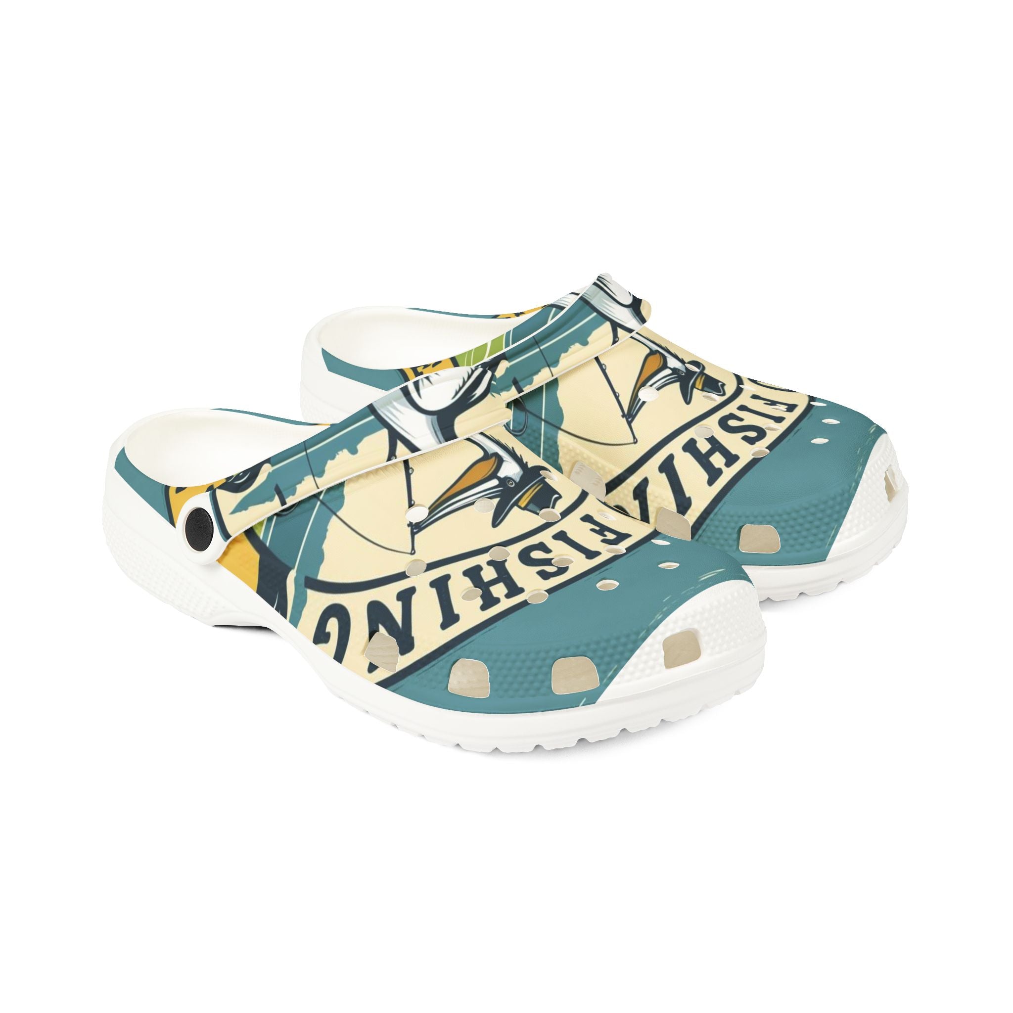 Fishing-Themed EVA Foam Clogs for Outdoor Fun, Beachwear, Casual Footwear, Gift for Fishermen, Everyday Comfort Shoes