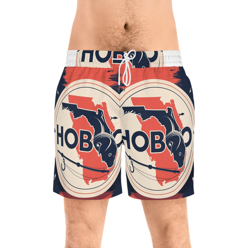 Men's Swim Shorts - Hobo Florida Design, Summer Swimwear, Beachwear, Vacation Attire, Unique Swim Trunks