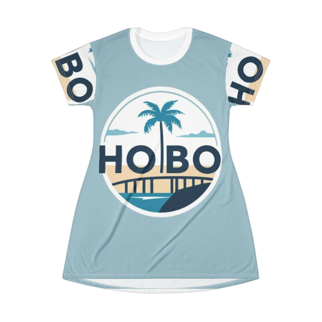 Tropical Vibes T-Shirt Dress, Casual Summer Dress, Beachwear, Vacation Outfit, Eco-Friendly Fashion, HOBO Graphic Design