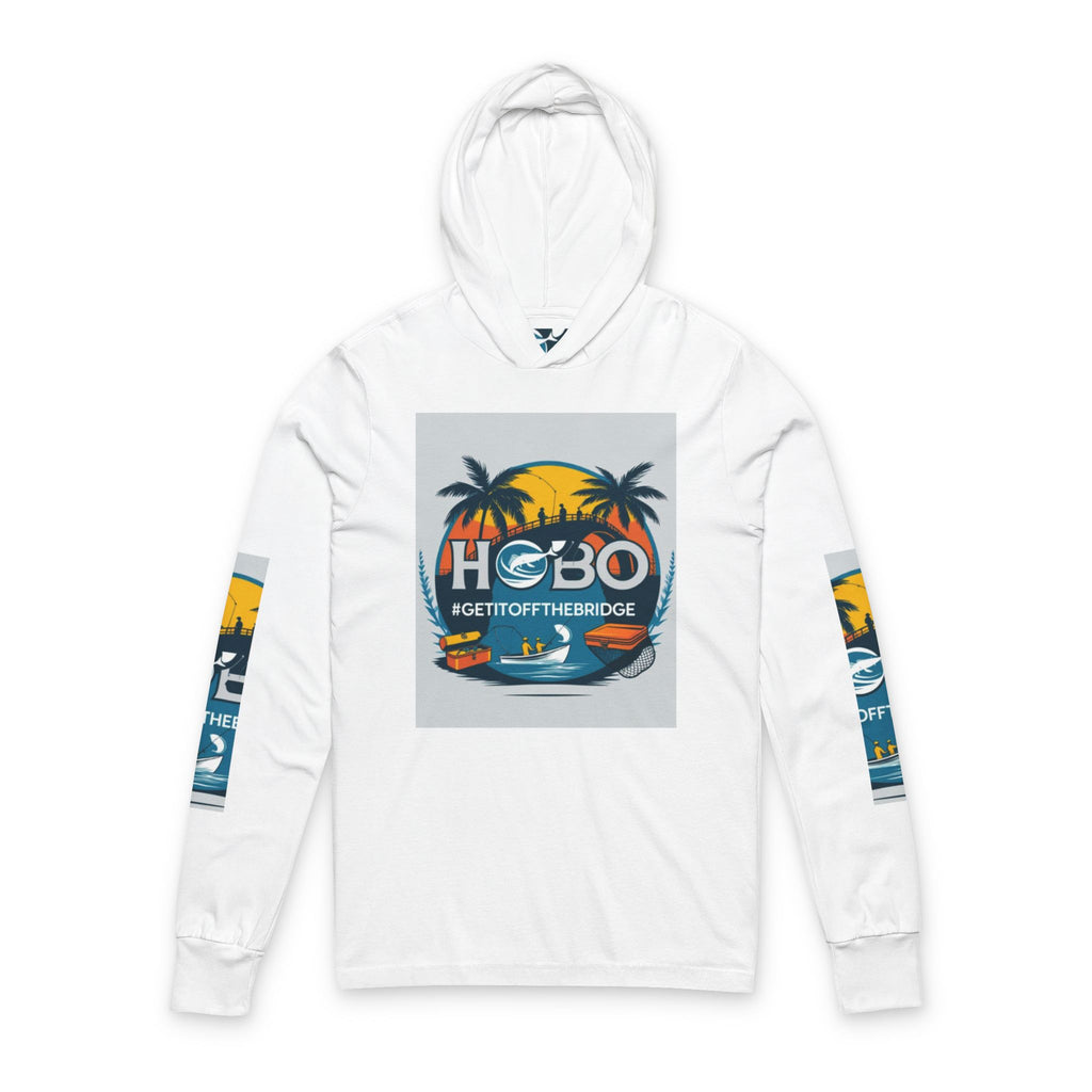 Hooded Long Sleeve Tee, Tropical Graphic Shirt, Casual Beachwear, Gift for Travelers, Summer Style, Get Off the Bridge Tee