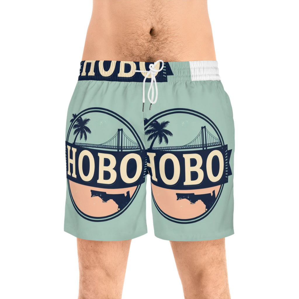 Men's Mid-Length Swim Shorts - Summer Vibes, Beachwear, Vacation Essentials, Pool Party Gear, Retro Style, Hobos Design