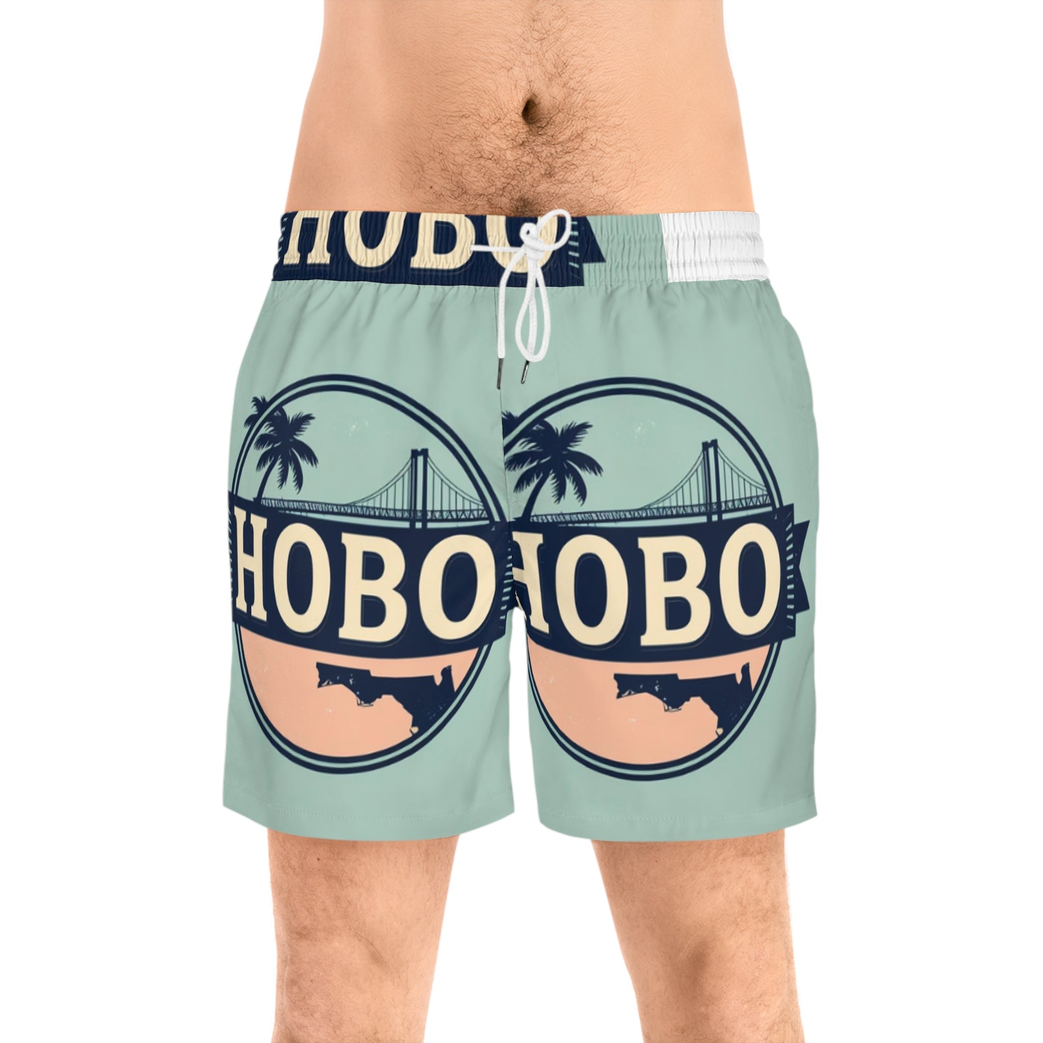 Men's Mid-Length Swim Shorts - Summer Vibes, Beachwear, Vacation Essentials, Pool Party Gear, Retro Style, Hobos Design