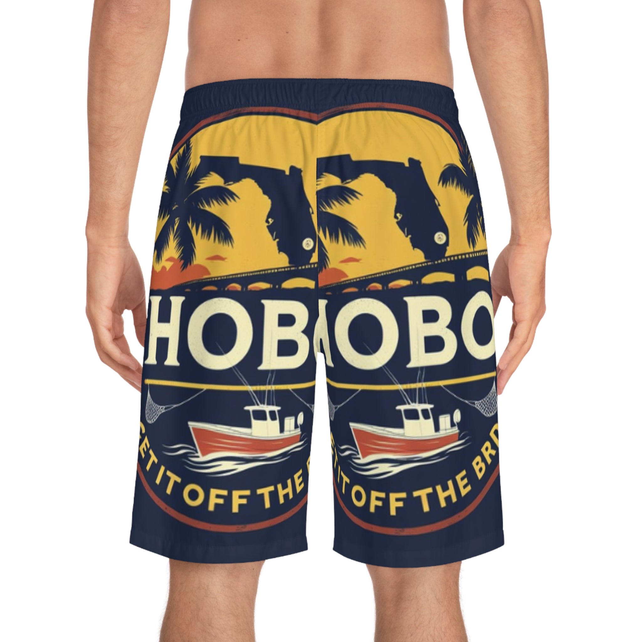 Hobobo Florida Men's Board Shorts | Fishing Beachwear, Summer Swim Trunks, Coastal Lifestyle Shorts, Vacation Essential, Beach Party Gear