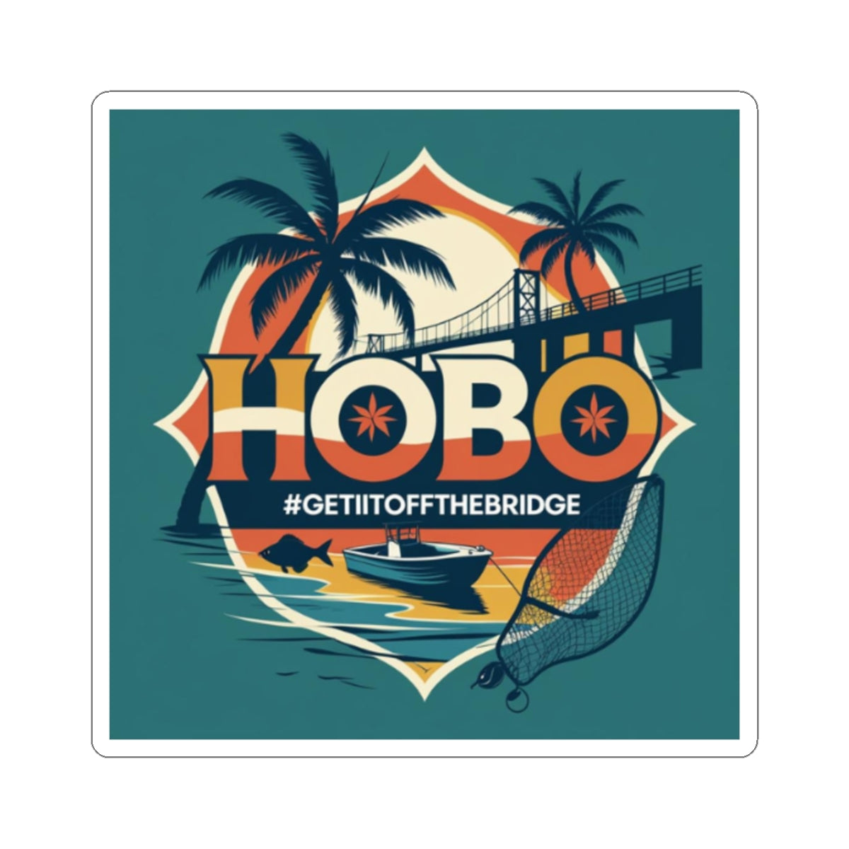 Hobo Kiss-Cut Stickers - Retro Tropical Vibe, Perfect for Laptops, Water Bottles, Journals, Gifts for Travelers, Fun Décor