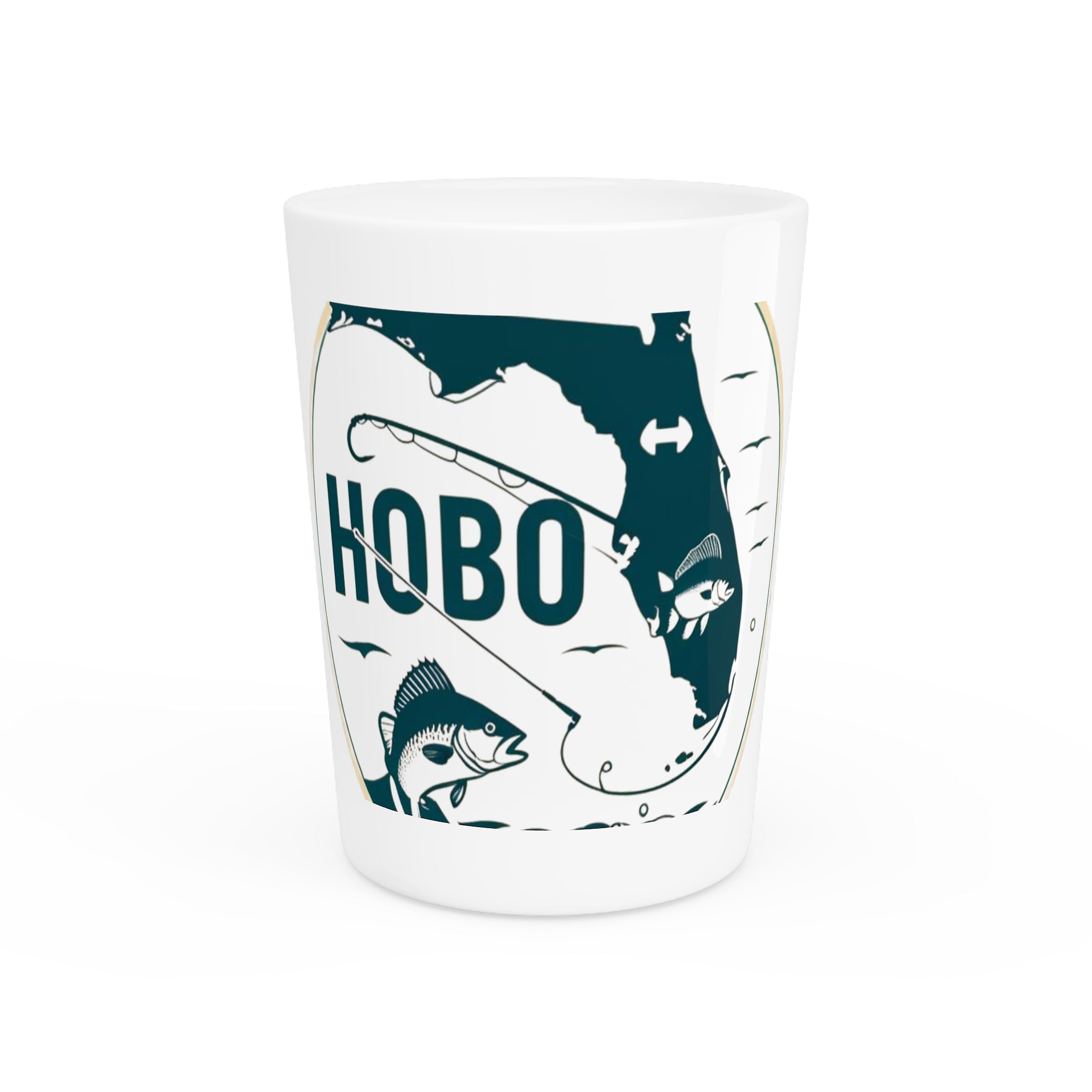 Hobo Fishing Shot Glass, Unique Gift for Fishermen, Collectible Drinkware, Outdoor Adventure Decor, Camping Supplies