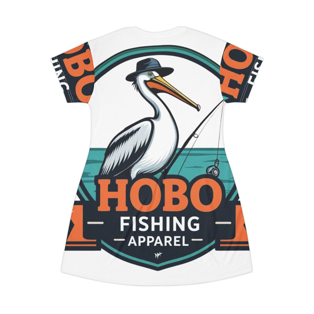 Vintage Fishing T-Shirt Dress, Boho Style Casual Wear, Summer Beach Outfit, Fishing Lover Gift, Nautical Apparel