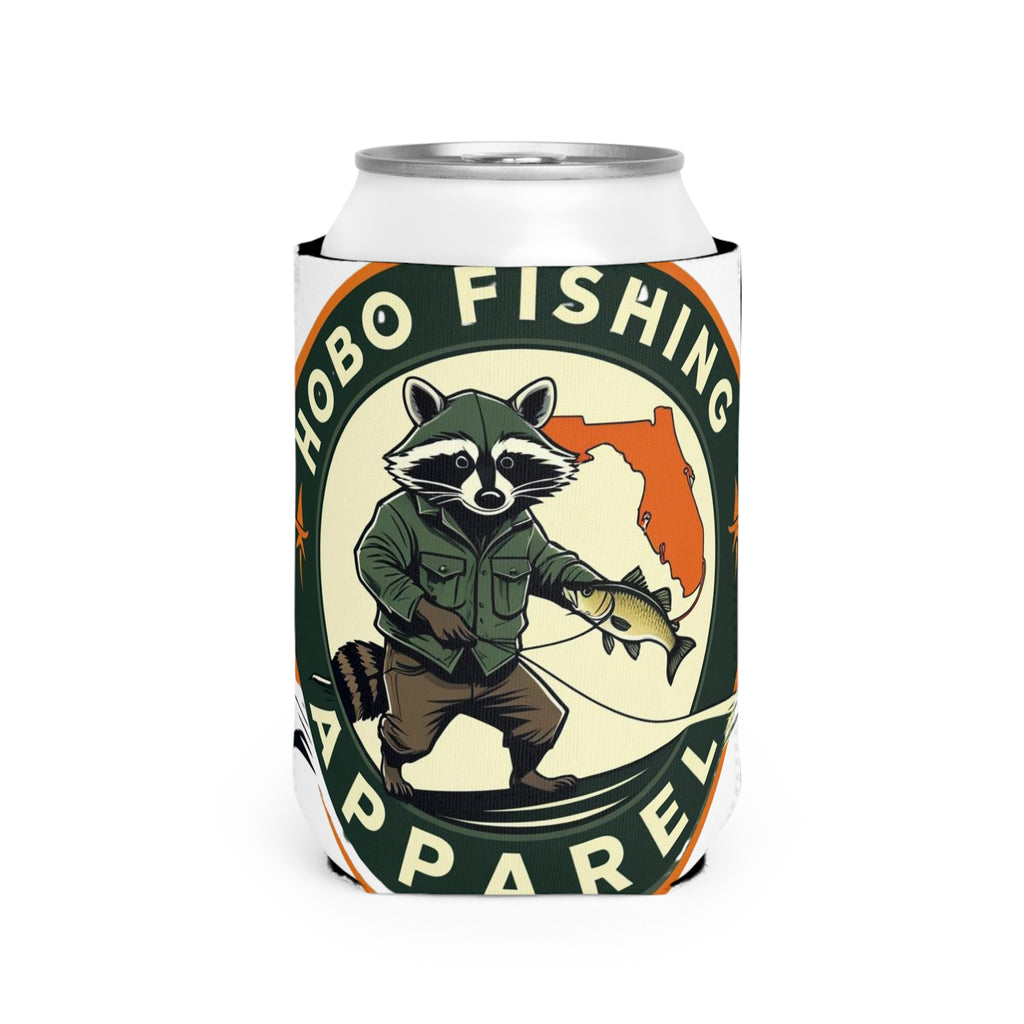 Fishing Can Cooler Sleeve, Fun Outdoors Gift, Raccoon Design, Hobo Fishing Apparel, Summer BBQ Accessory, Camping Gear