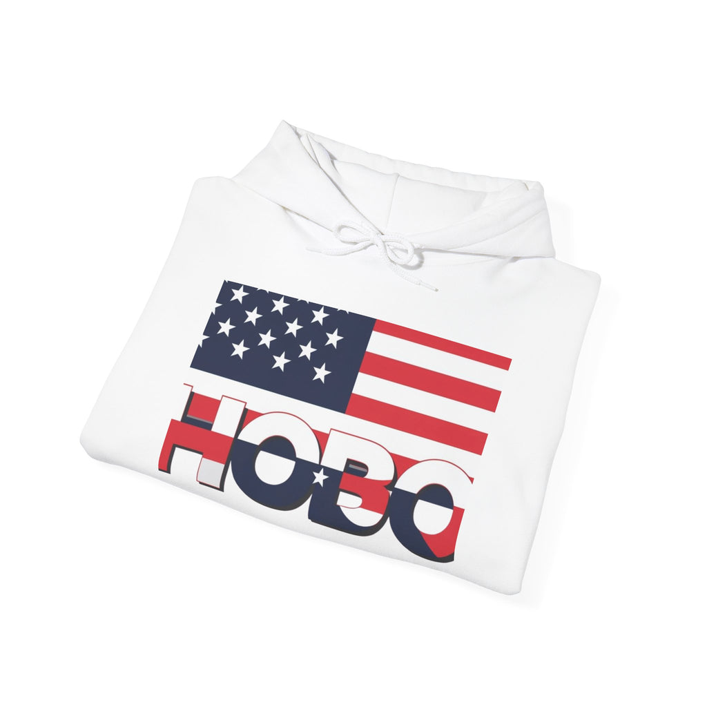 American Flag Hobo Hoodie | Unisex Heavy Blend Sweatshirt, Patriotic Apparel, Independence Day, Casual Wear, Gifts for Him/Her