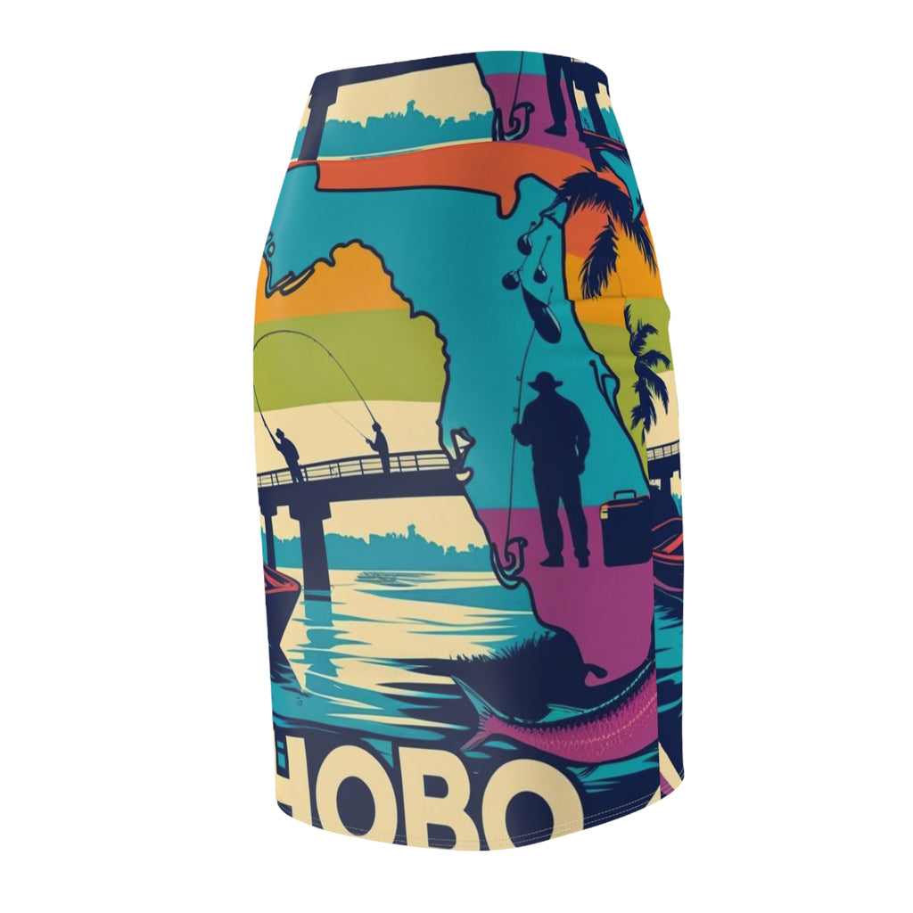 Vibrant Fishing Scene Pencil Skirt, Beachwear, Summer Fashion, Vacation Outfit, Casual Wear, Unique Apparel