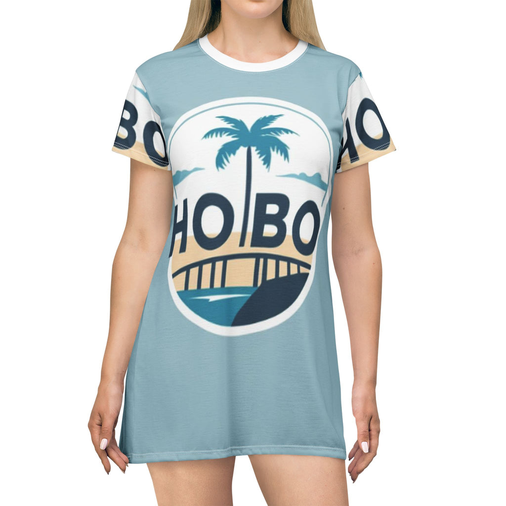 Tropical Vibes T-Shirt Dress, Casual Summer Dress, Beachwear, Vacation Outfit, Eco-Friendly Fashion, HOBO Graphic Design